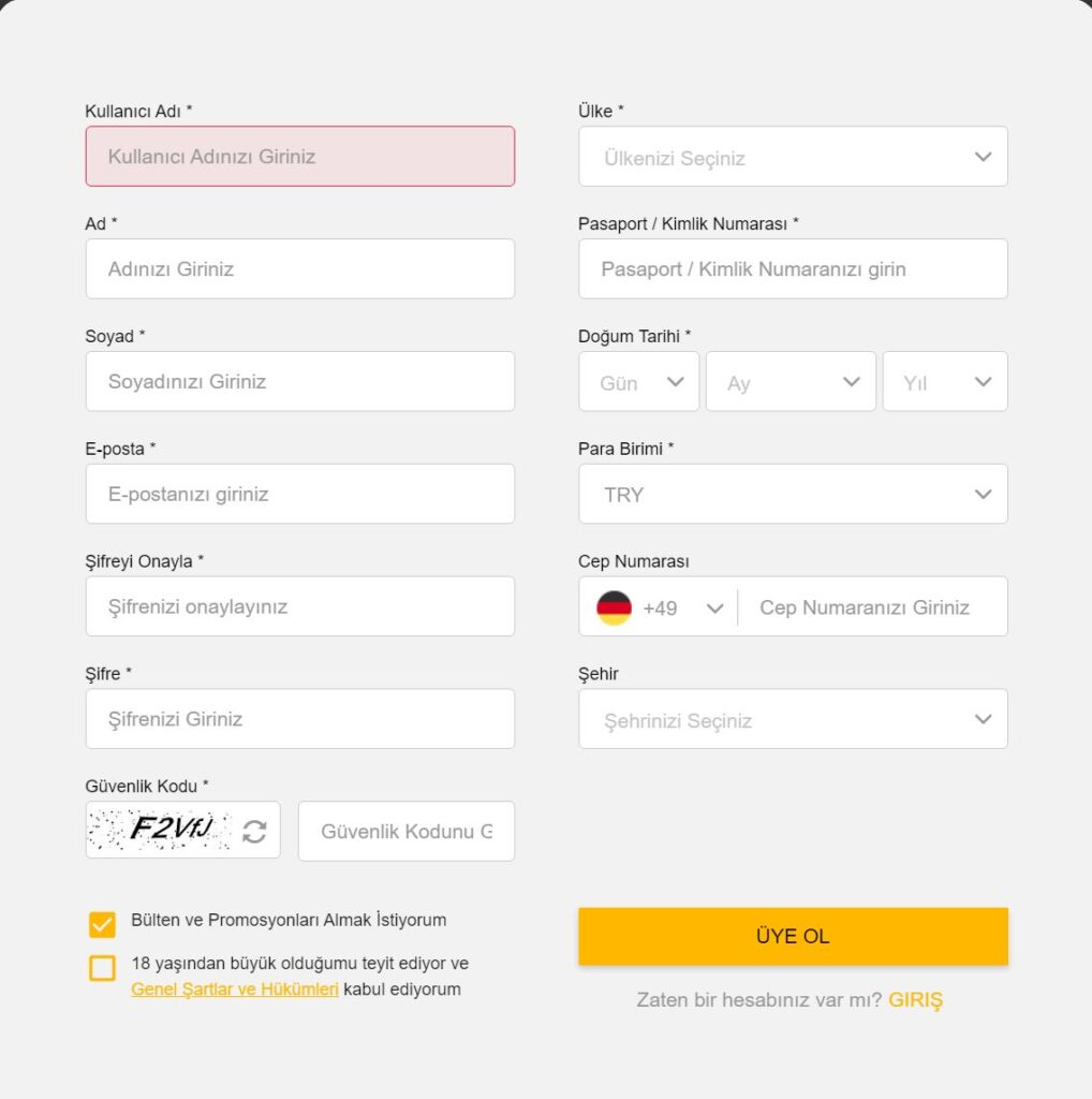 betgit üyelik işlemi